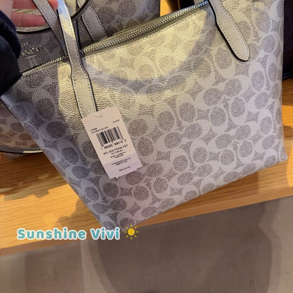 NWT COACH Fiona Zip Tote Bag In Signature Canvas CW396, Gray/Silver - Picture 7 of 8